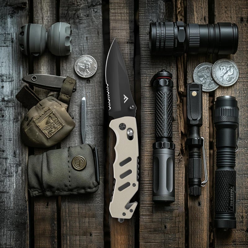 FLISSA Folding Pocket Knife with Clip, Glass Breaker and Seatbelt Cutter, Survival Knife for Emergency Rescue Situations, EDC Knife for Tactical, Hunting, Camping, Outdoor, Unique Gifts for Dad, Father - Image 5
